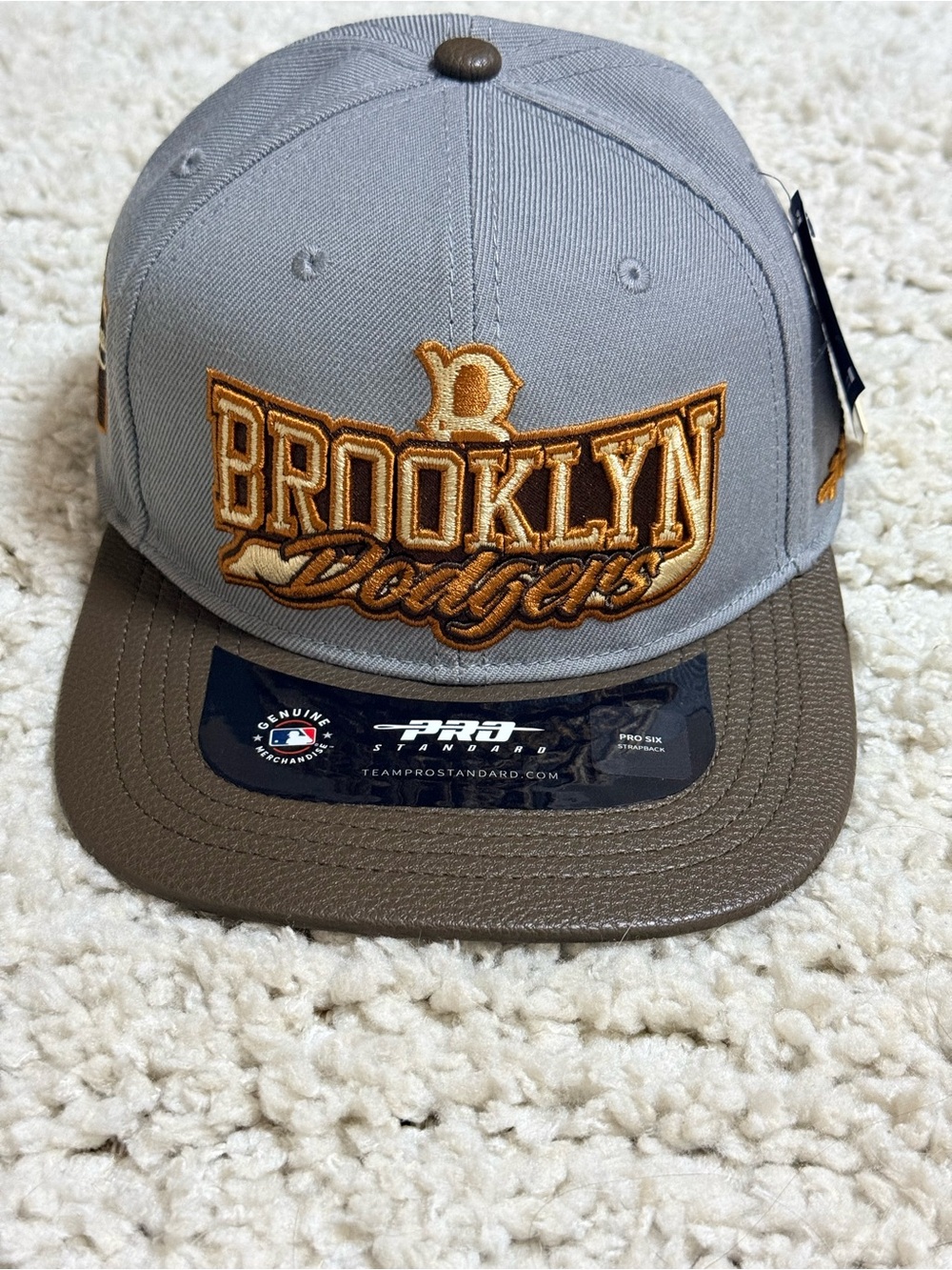 New Pro Standard Brooklyn Dodgers Faux Leather Brim Pro Pinch Low Strapback Hat